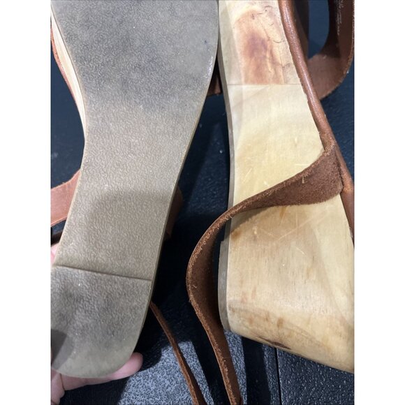 Nisolo Wedge Sandals Womens 9 Tan Leather Sarita Platform Wood Grain Boho Beachy - Picture 6 of 7